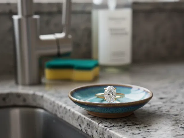 Diamond Ring Safely Stored in a Trinket Dish